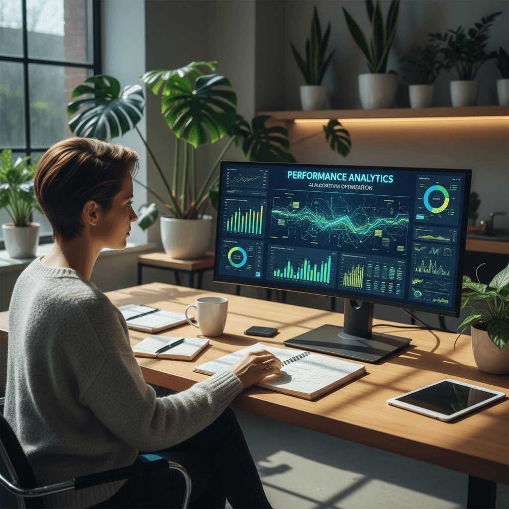 Digital marketer analyzing AI search data on computer