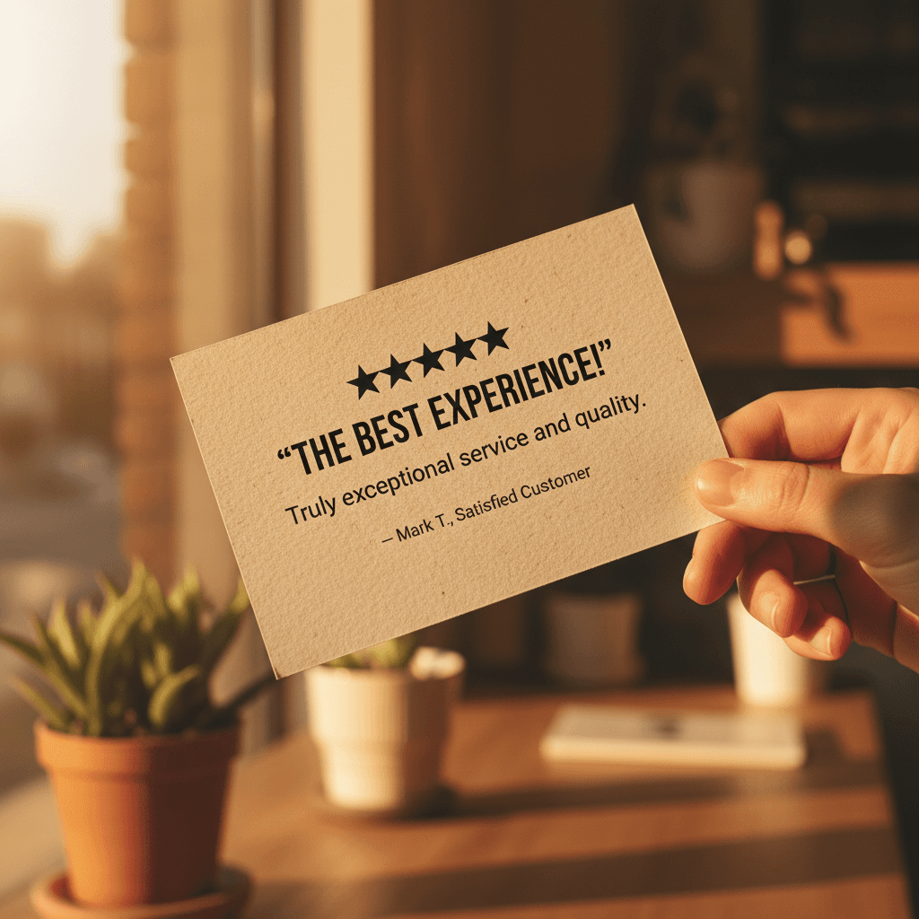 Customer review and five-star rating